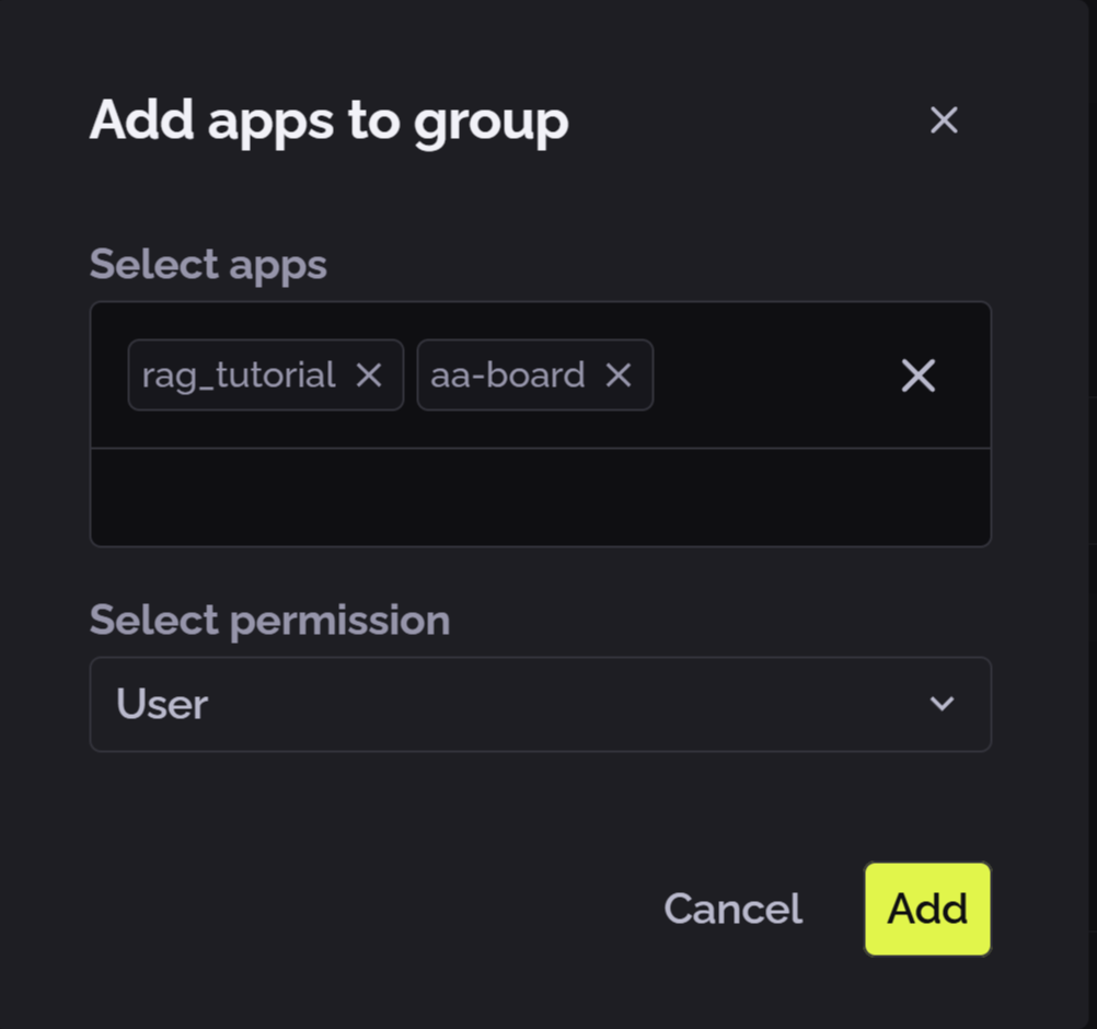 PhariaOS user groups - add apps