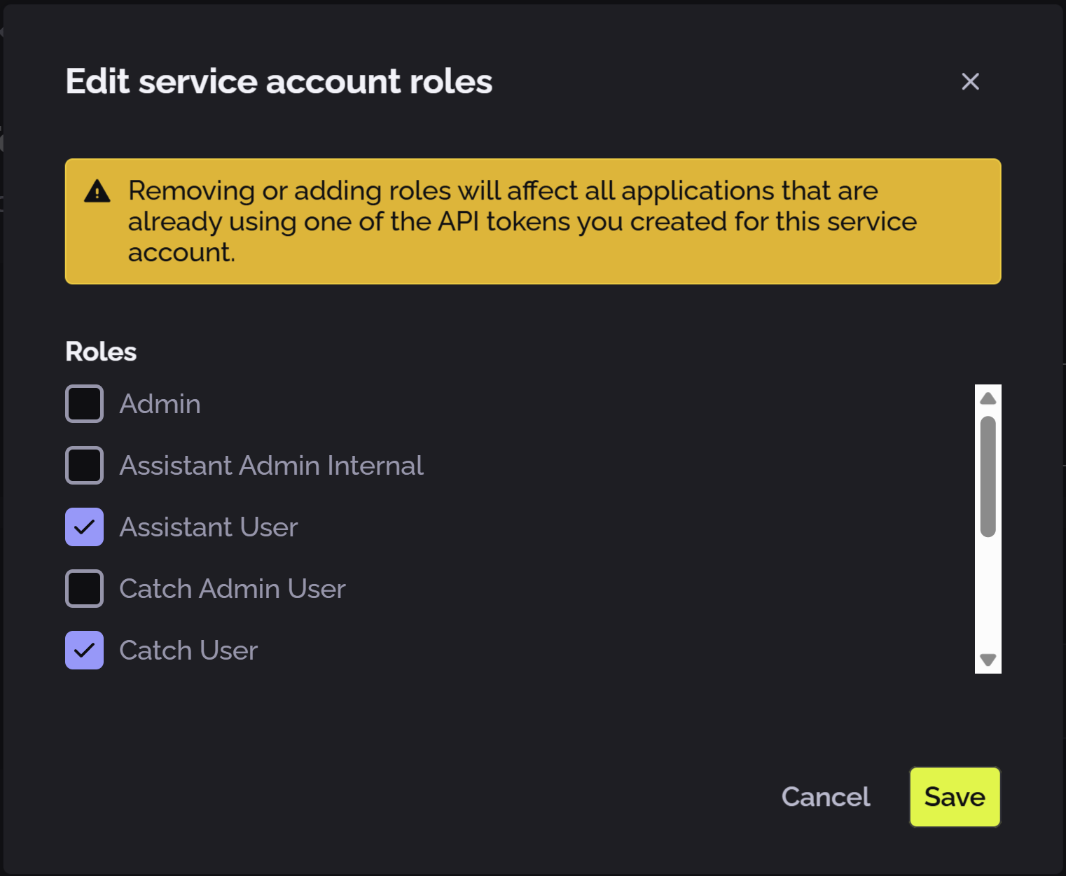 PhariaOS - edit roles in a service account