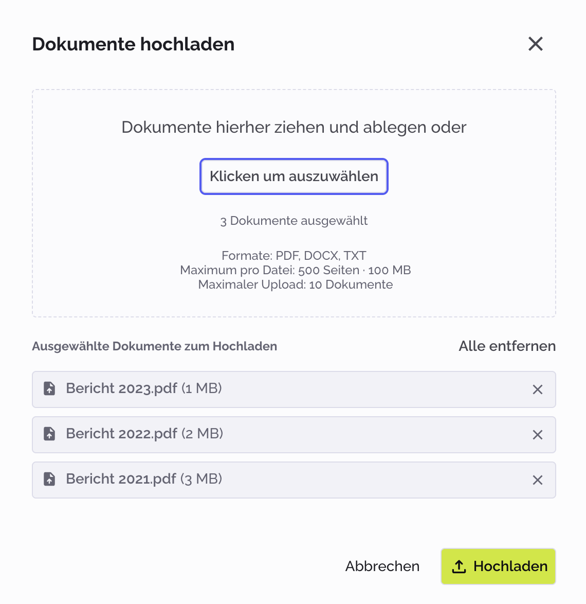 PhariaAssistant Chat - Dokument hochladen