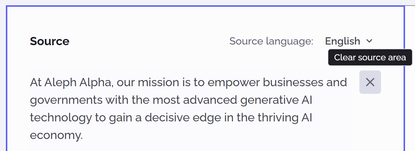 PhariaAssistant Translation clear source text