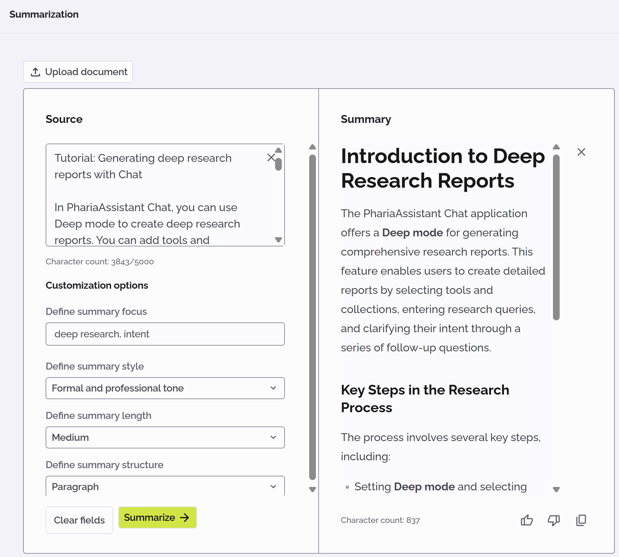 PhariaAssistant Summarization