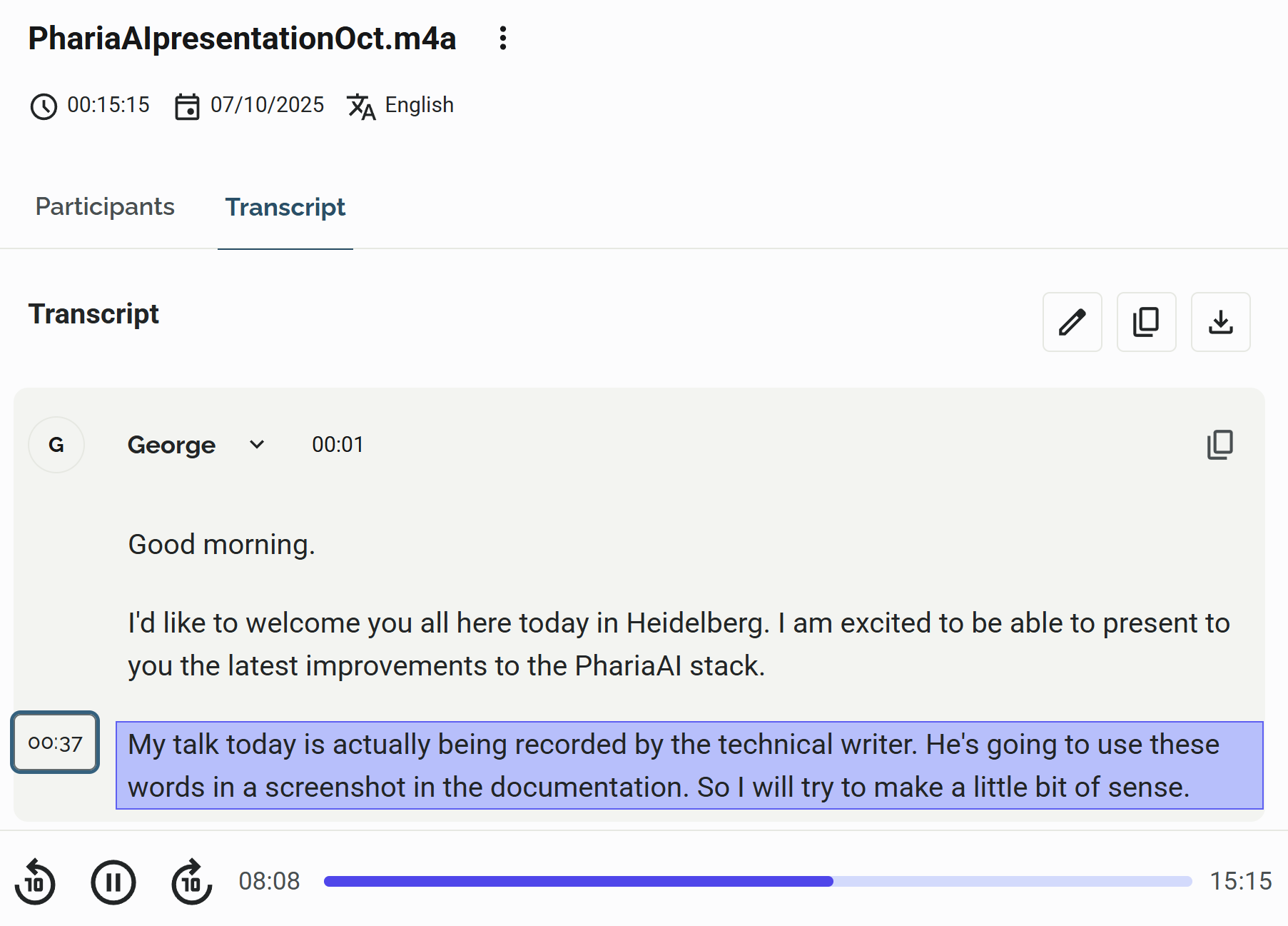 PhariaAssistant Transcription - display transcription