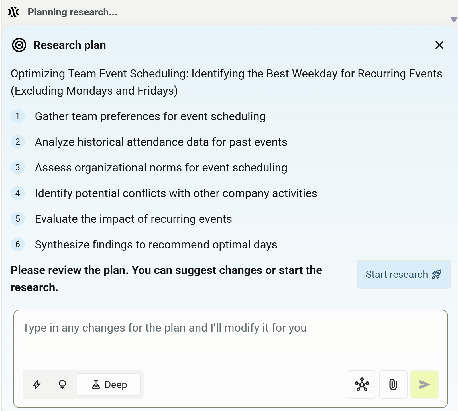 PhariaAssistant Chat - deep research plan