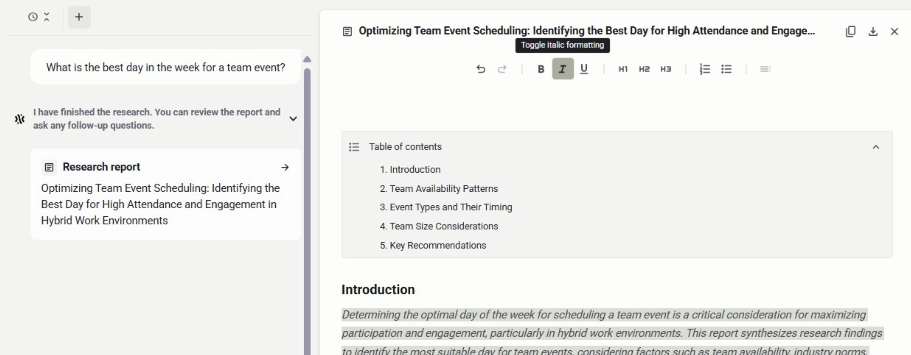 PhariaAssistant Chat - start the research