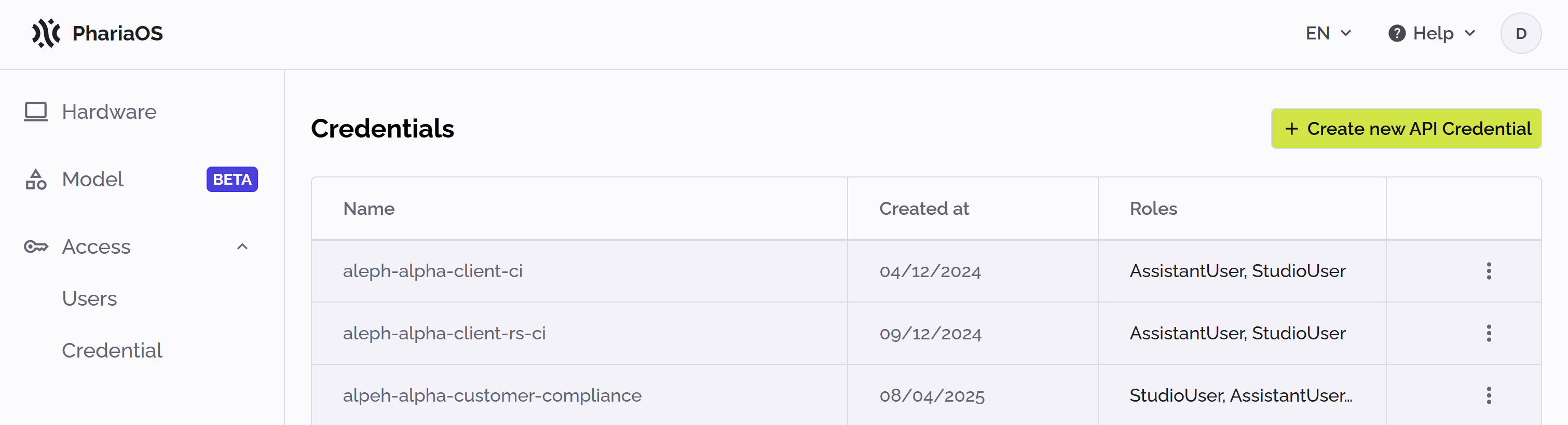 PhariaOS - create a new credential