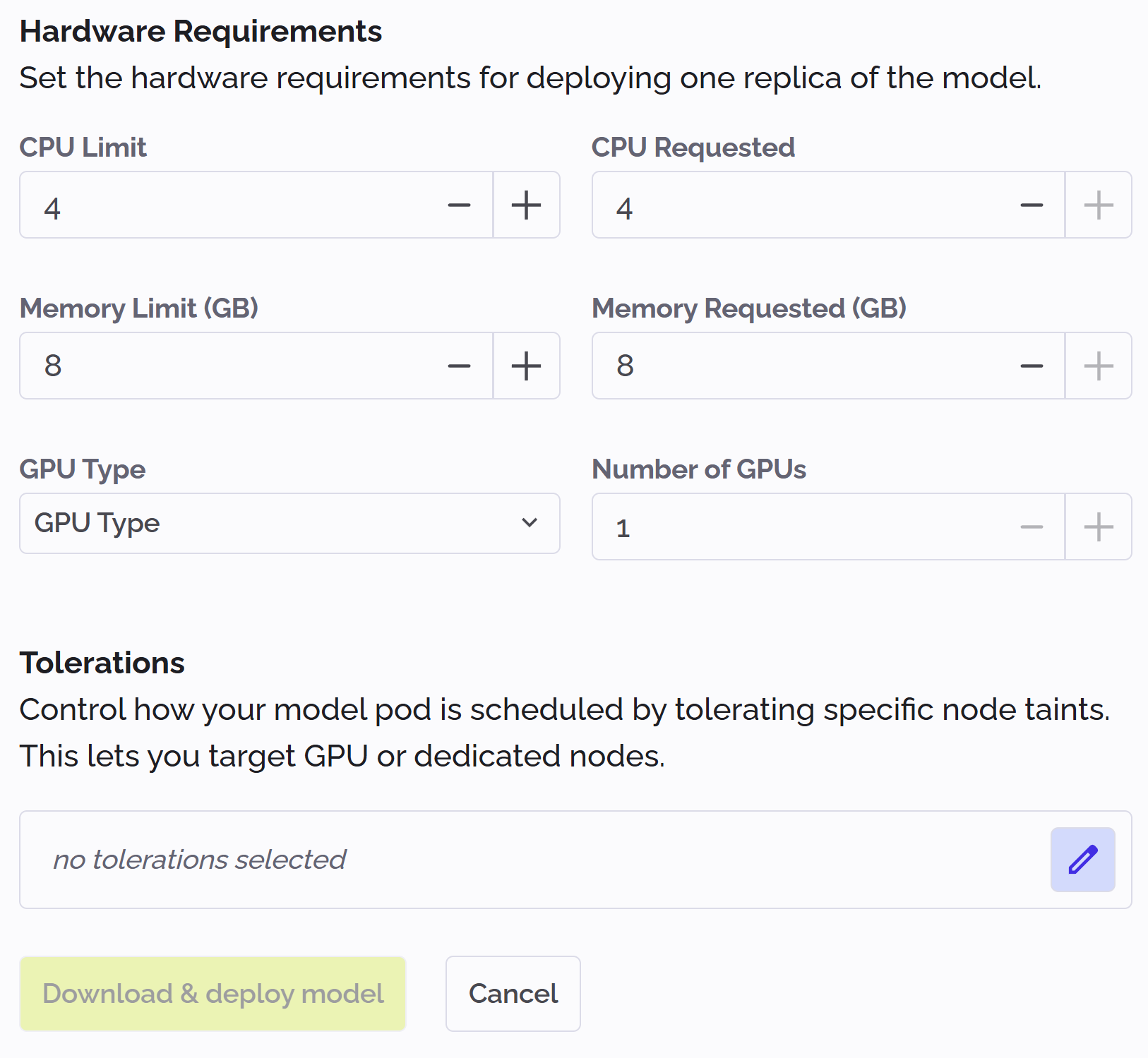 PhariaOS - model hardware requirements and tolerations