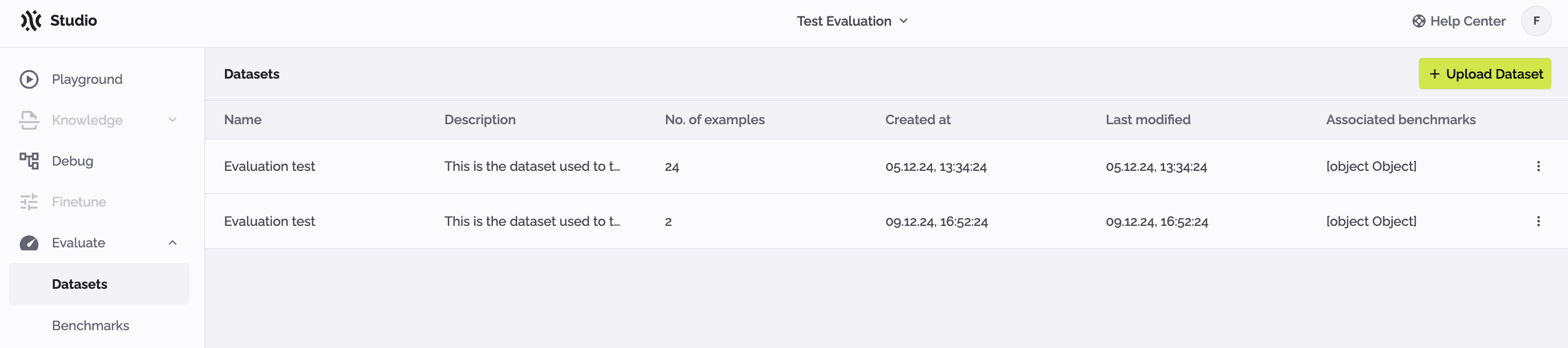 PhariaStudio - dataset list