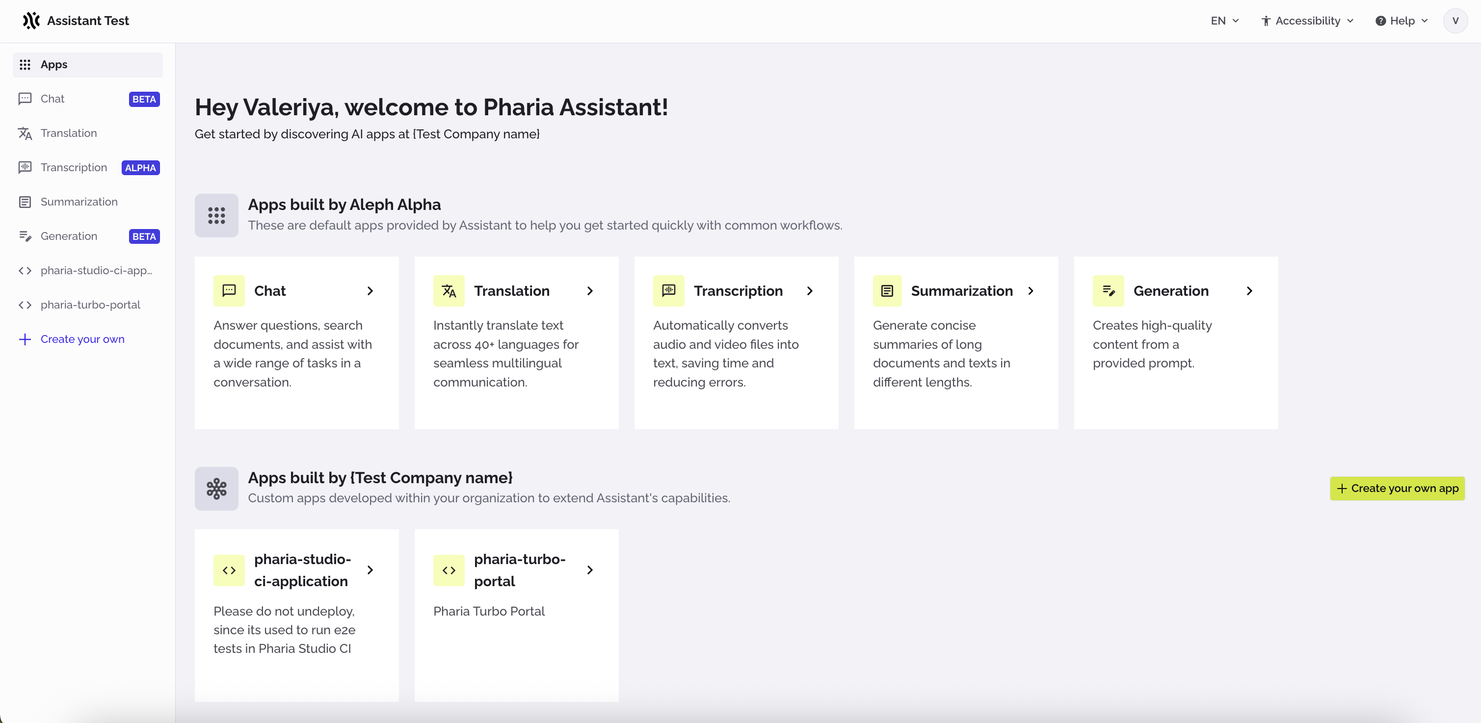 PhariaAssistant - improved portal Apps page