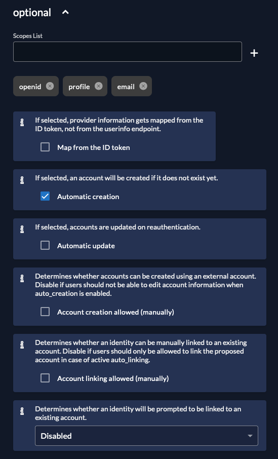 Zitadel: configure automatic account creation