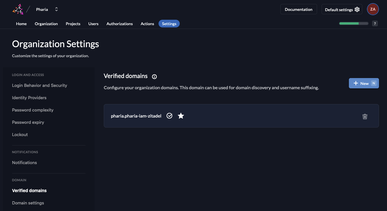 Zitadel: verified domains