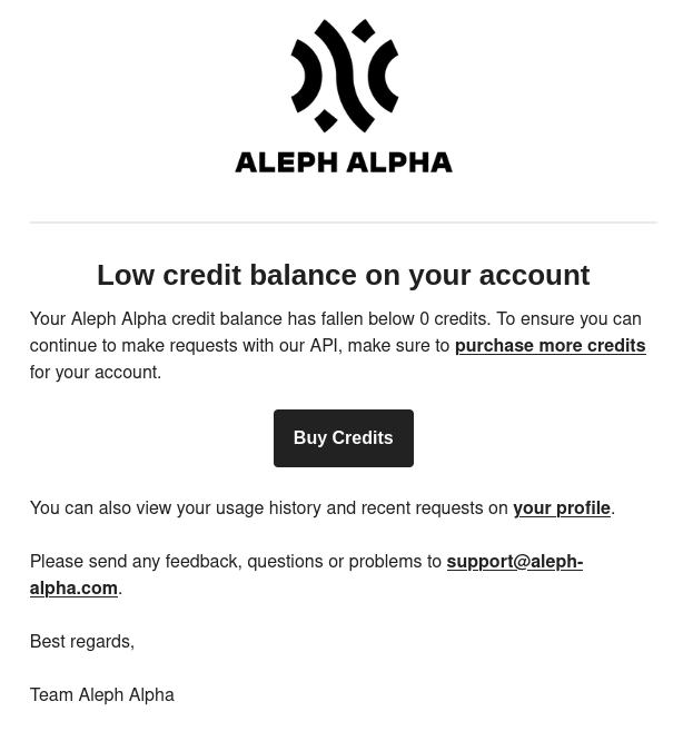 Low Credits Notification Email